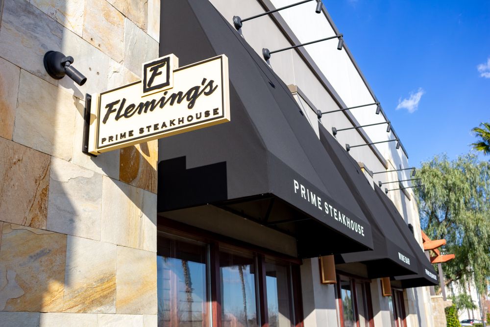 Building sign of Fleming's Prime Steakhouse & Wine Bar