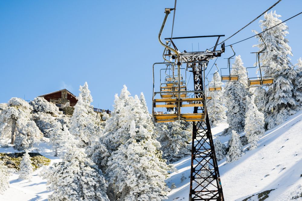 Ski lift chairs at the Snowy Mount Baldy