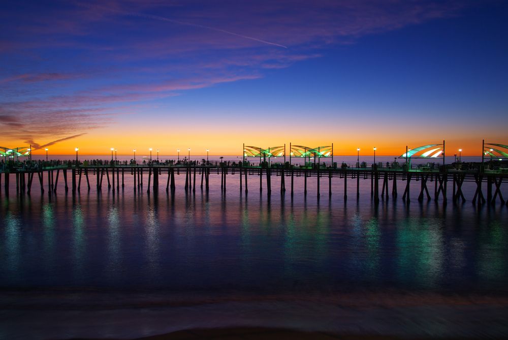Scenic view of Pleasure Pier during a sunset