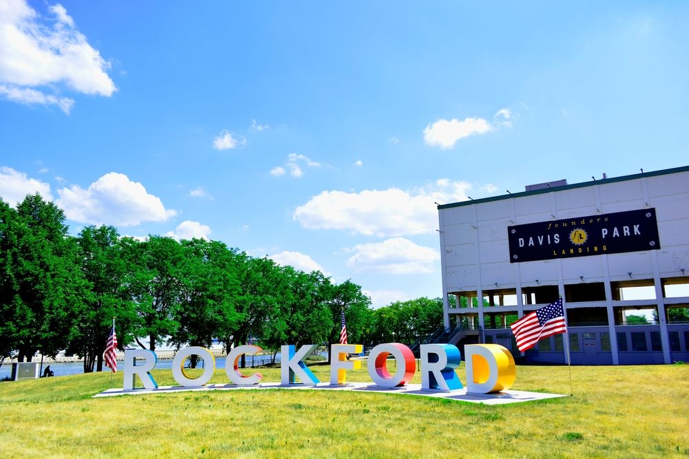 Daytime view of the ROCKFORD Letters at Davis Park
