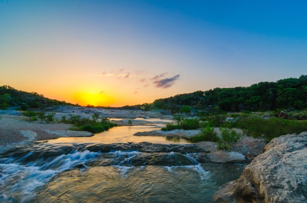 Scenic sunset over Pedernales Falls State Park