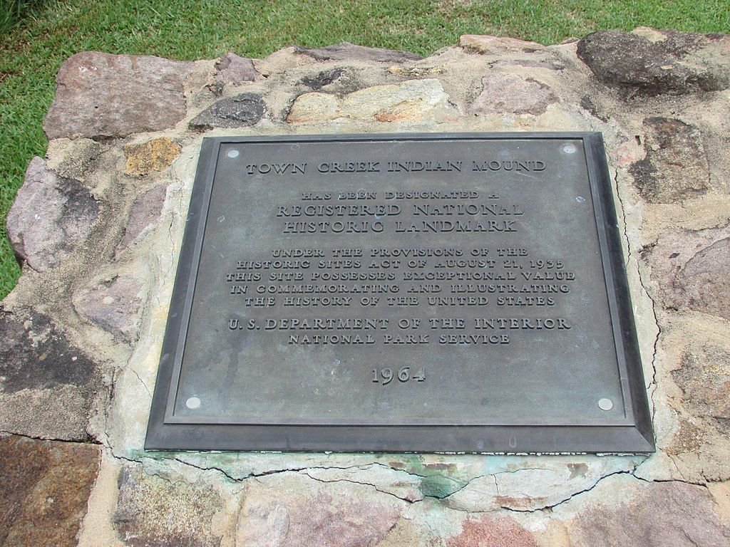 History plaque of Town Creek Indian Mound State Historic Site
