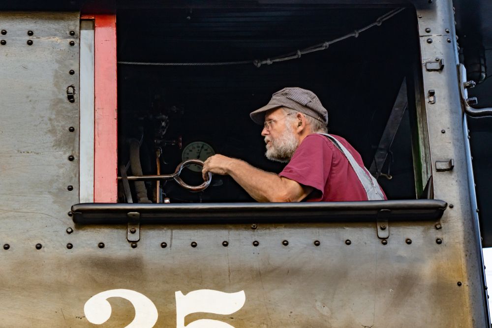 Train driver at Oregon Coast Scenic Railroad.