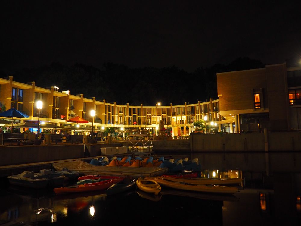 Night scene at Lake Anne Plaza