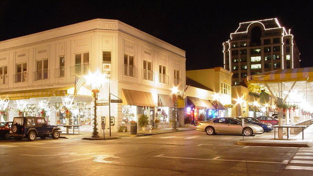 View of the Roanoke City Market at night
