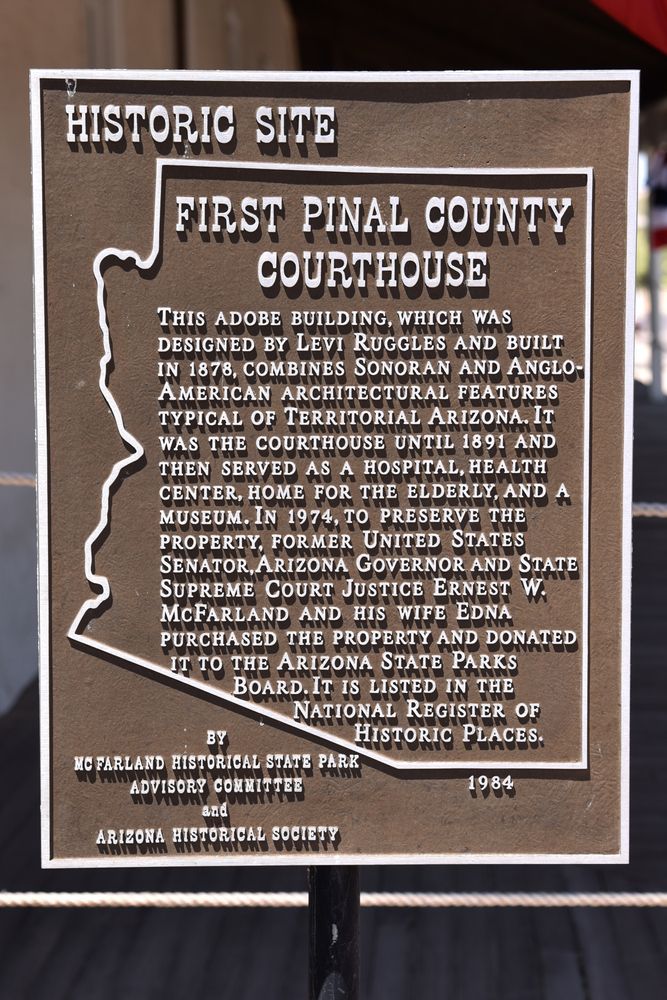 History marker of McFarland State Historic Park's county courthouse
