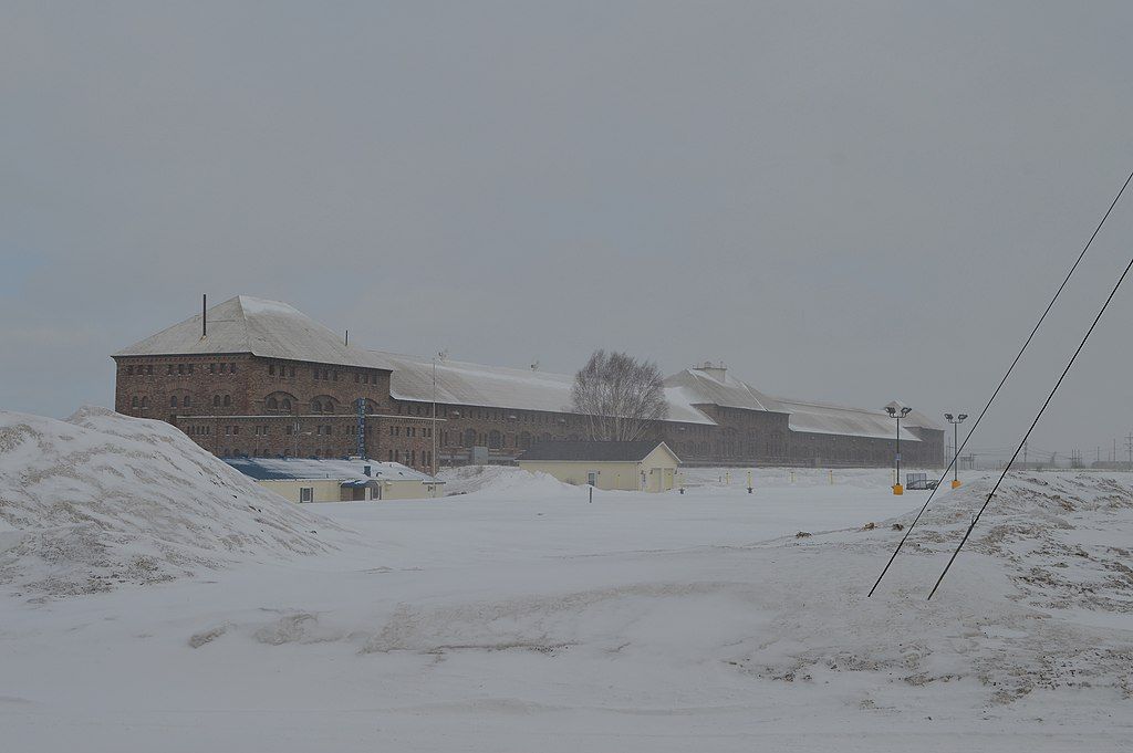 Snow covered St. Marys Falls Hydropower Plant