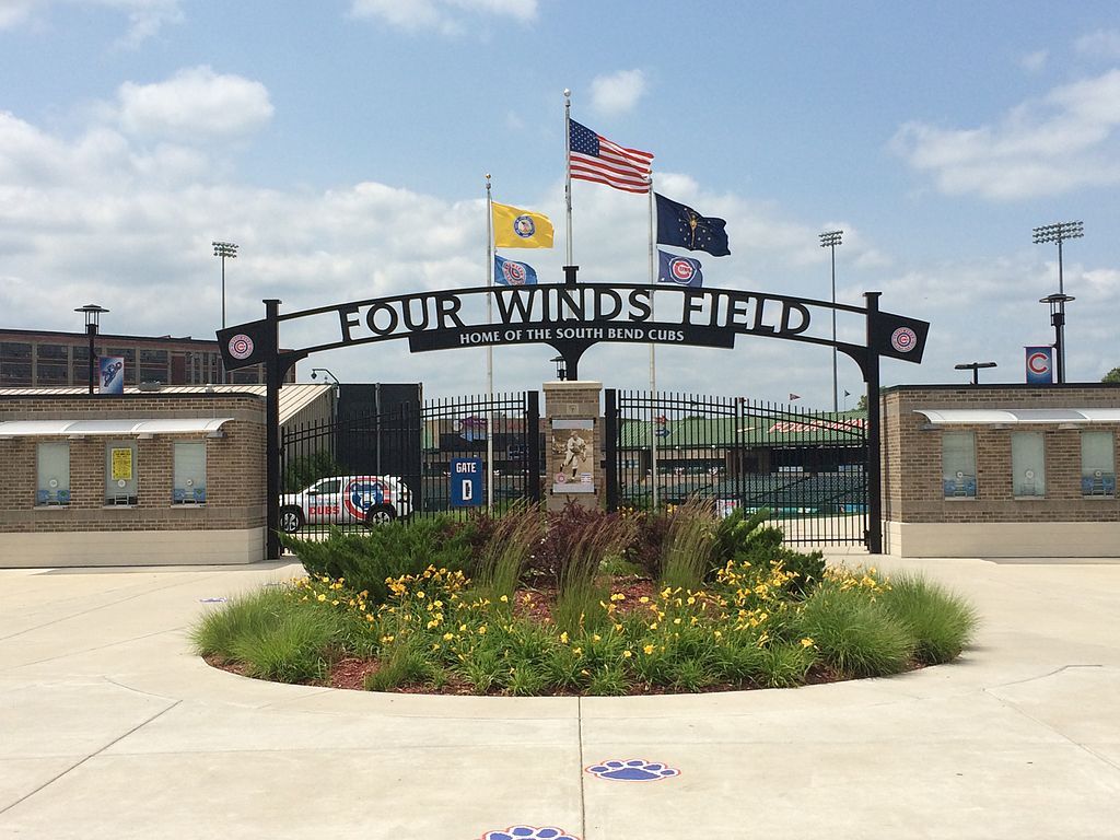 Welcome sign of Four Winds Field at Coveleski Stadium