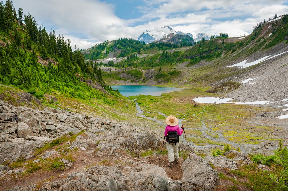 A hiker at Mt. Baker-Snoqualmie National Forest