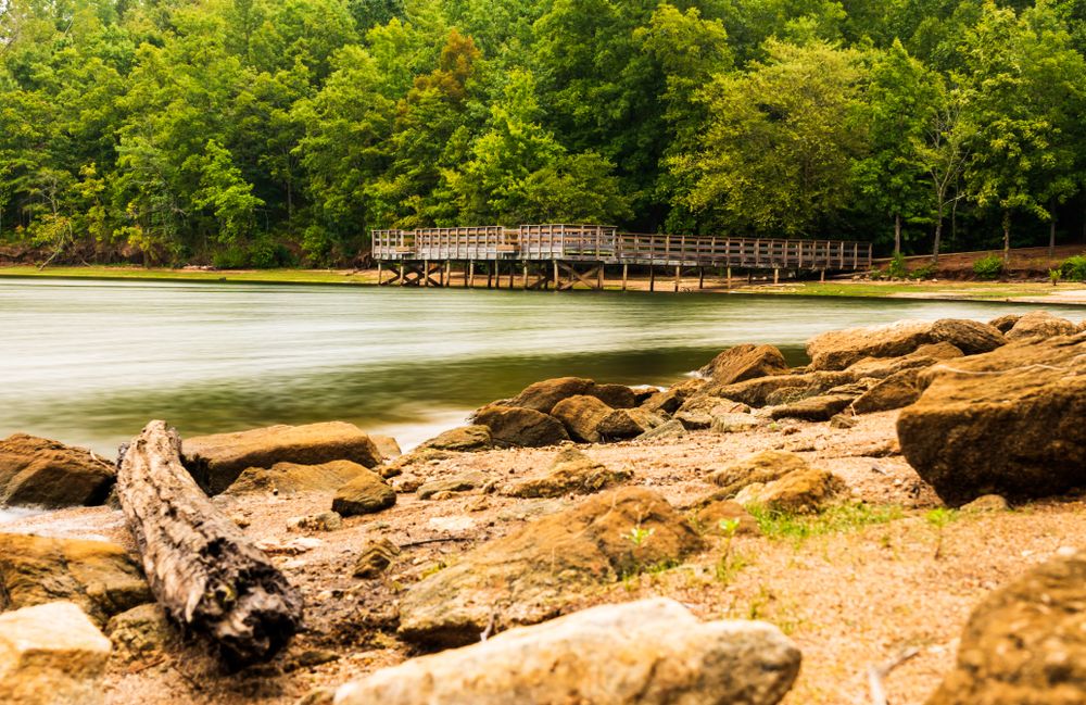 Rocky shore of Lake Varner Reservoir