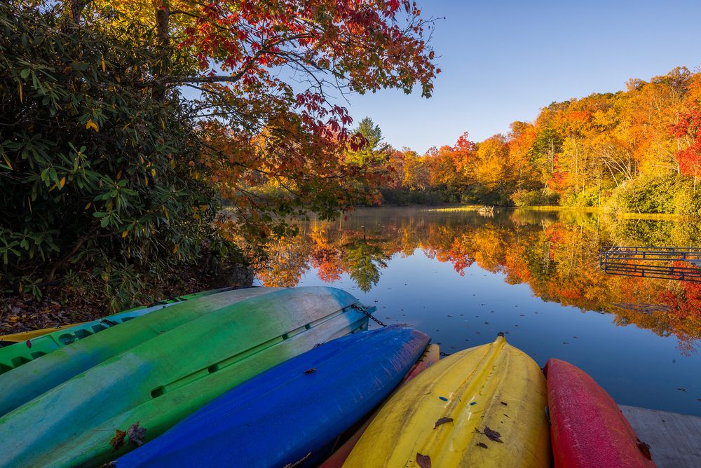 Kayak boats on Price Lake's shore