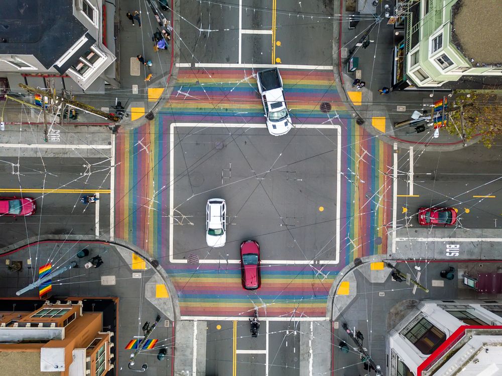 Rainbow crosswalks at Castro