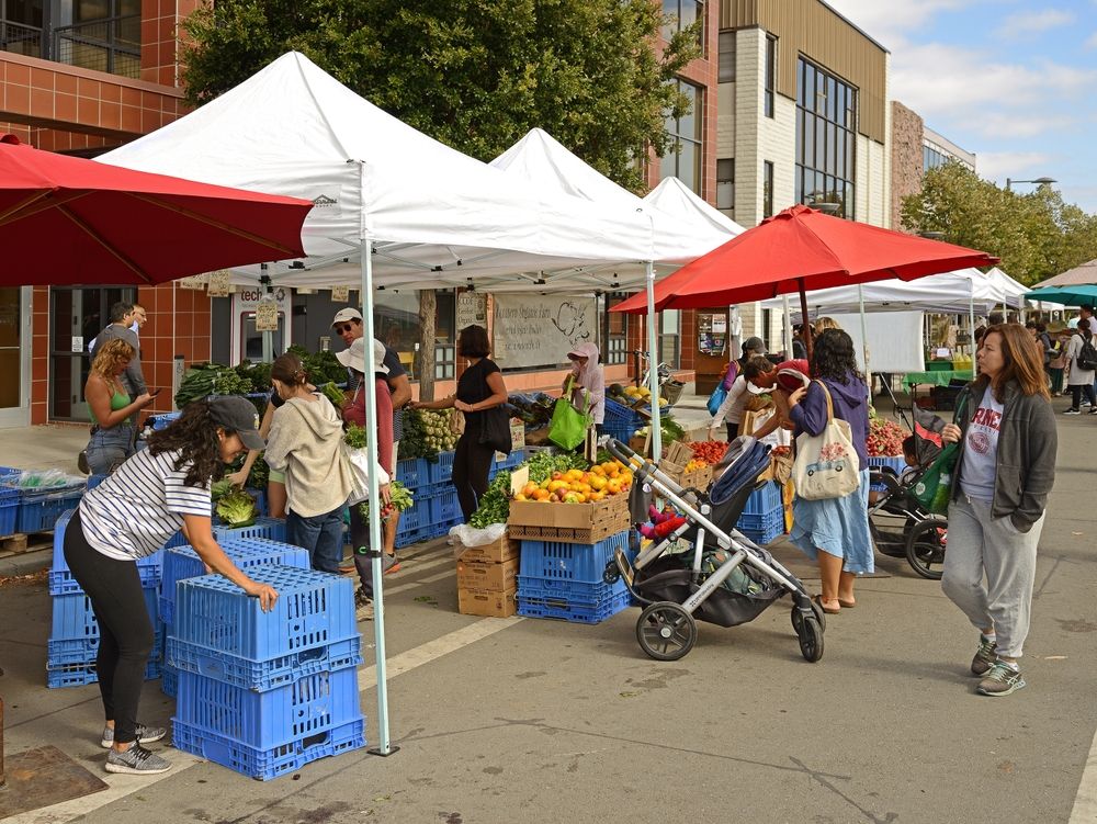 Shoppers at Ferry Plaza Farmers Market