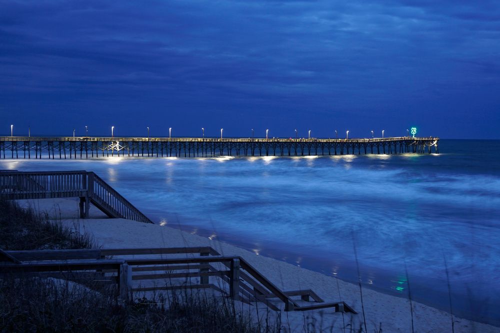 Night view of Surf City Ocean Pier