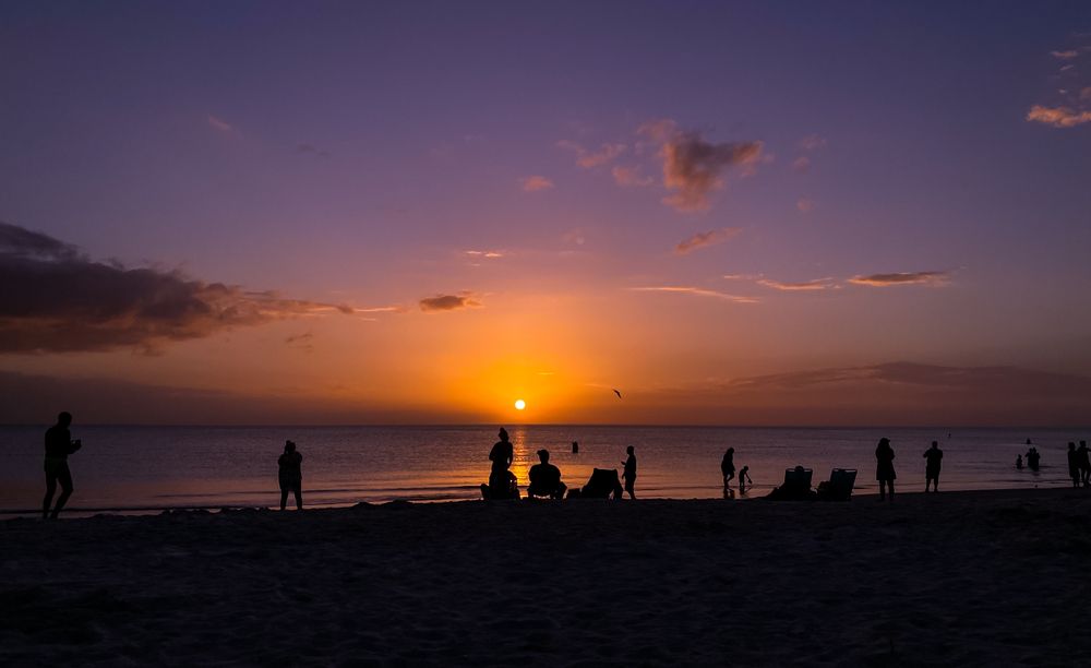 People admiring the beautiful sunset at Lido Key Beach