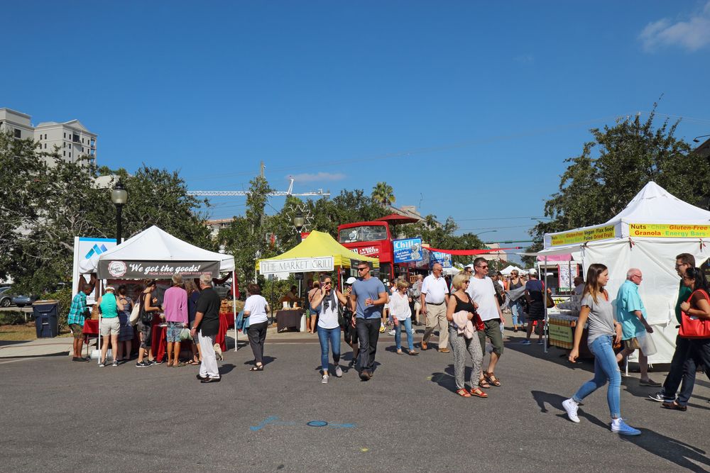 Vendors and shoppers at Sarasota Farmers Market