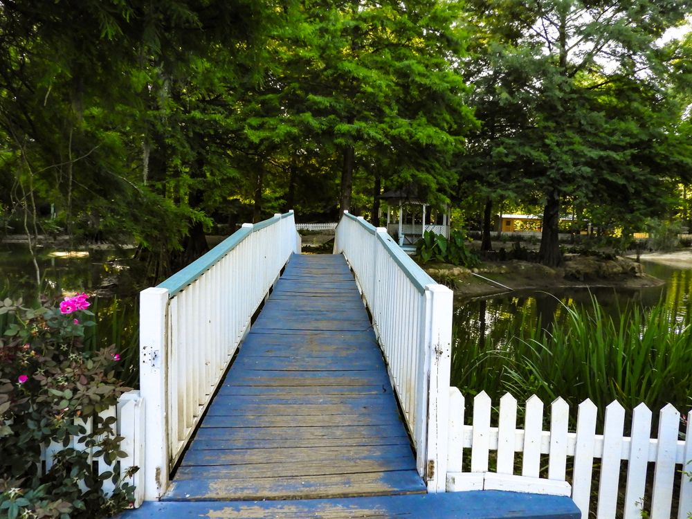 A wooden footbridge at Myrtles Plantation
