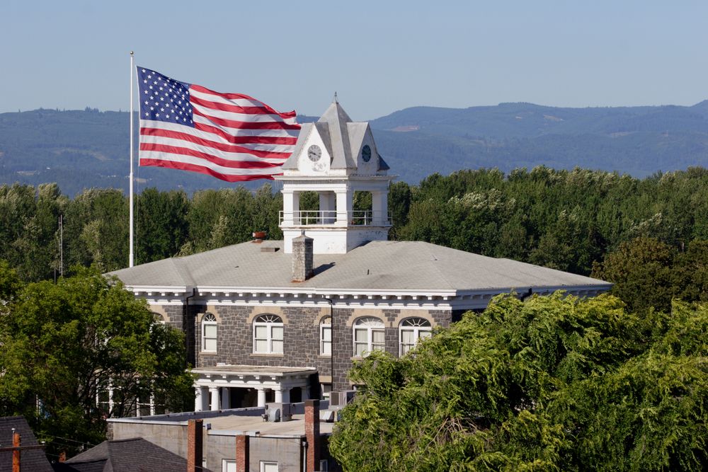 The roof of County Courthouse at St. Helens Old Town
