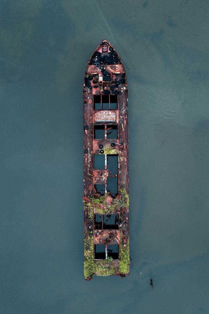A long abandoned boat at Staten Island Boat Graveyard
