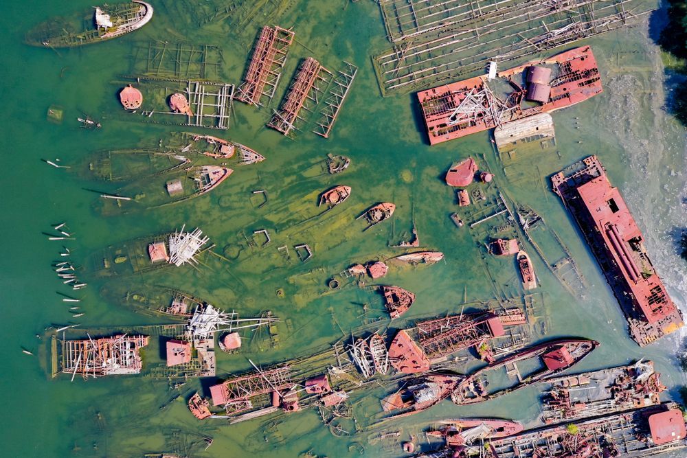 Aerial view of Staten Island Boat Graveyard