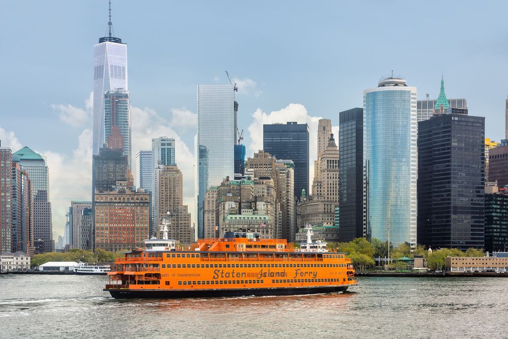 View of a cruising Staten Island Ferry