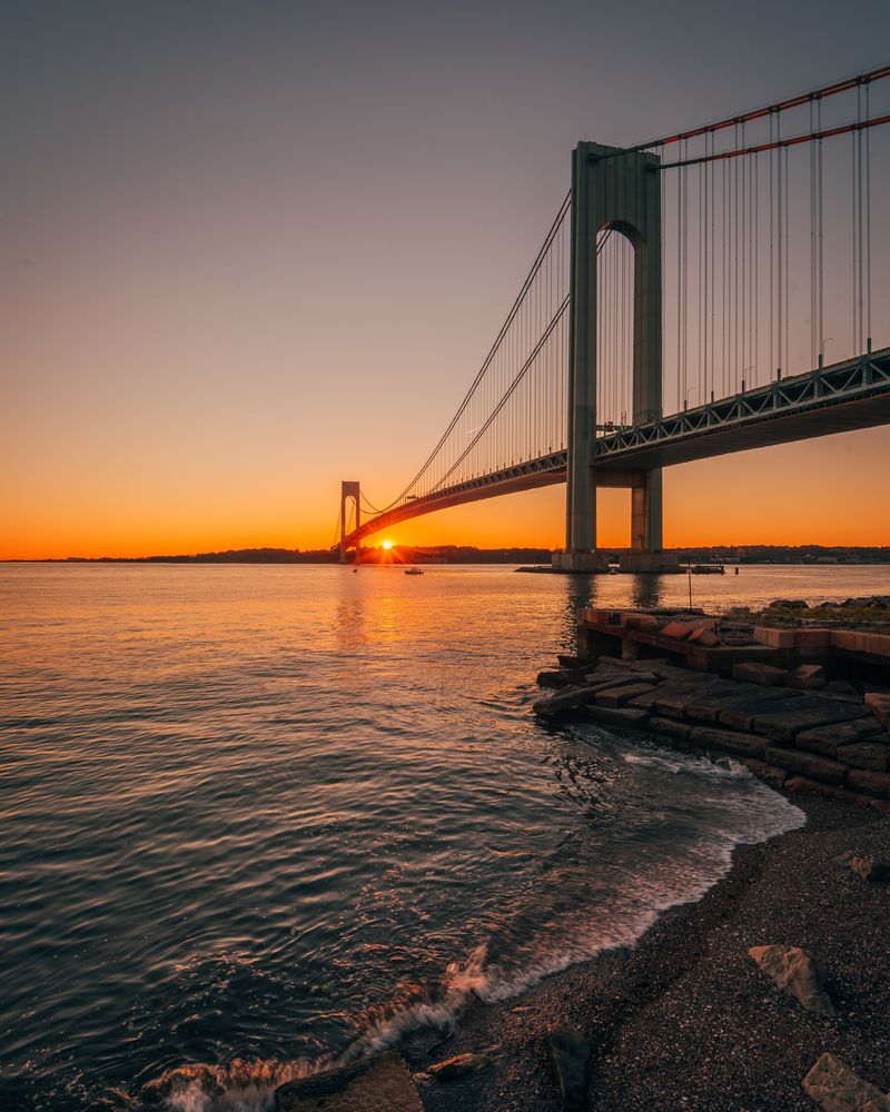 View of the Verrazzano-Narrows Bridge during sunset