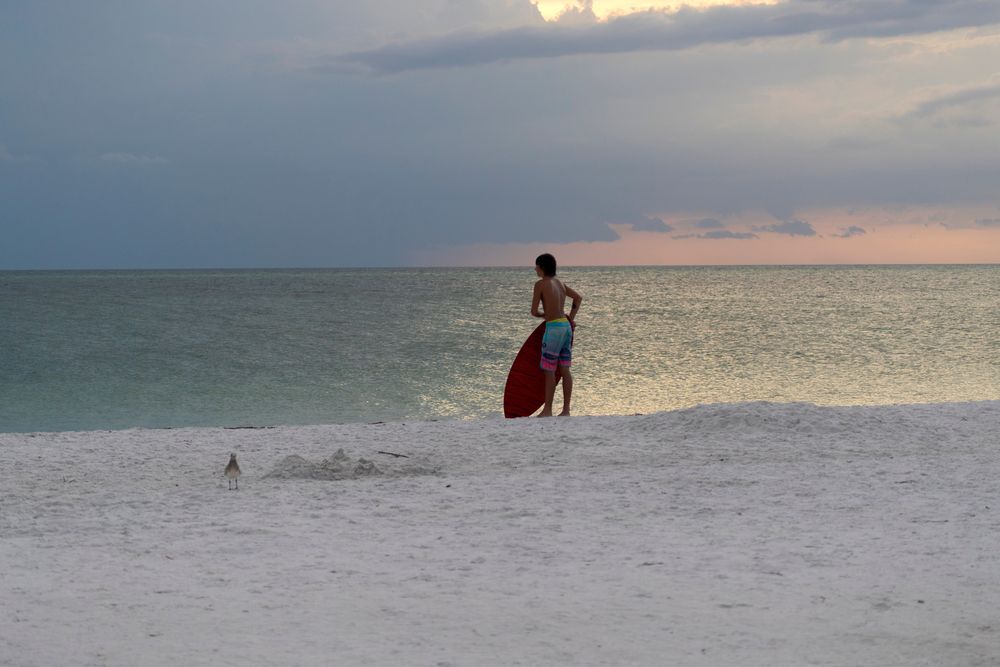 Person preparing to surf at Siesta Key