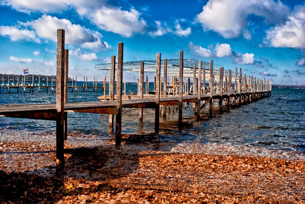 Wooden dock on West Okoboji Lake