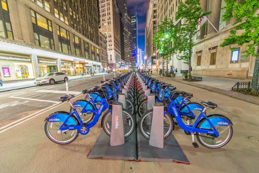 Citi Bike bicycles parked on the street