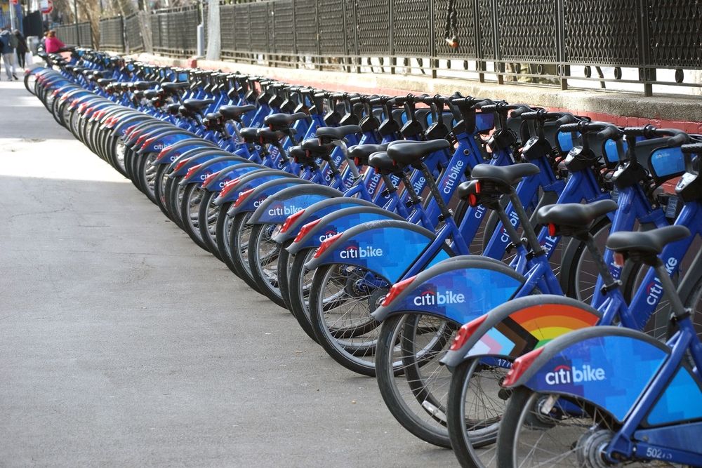 Line of Citi Bike bicycles