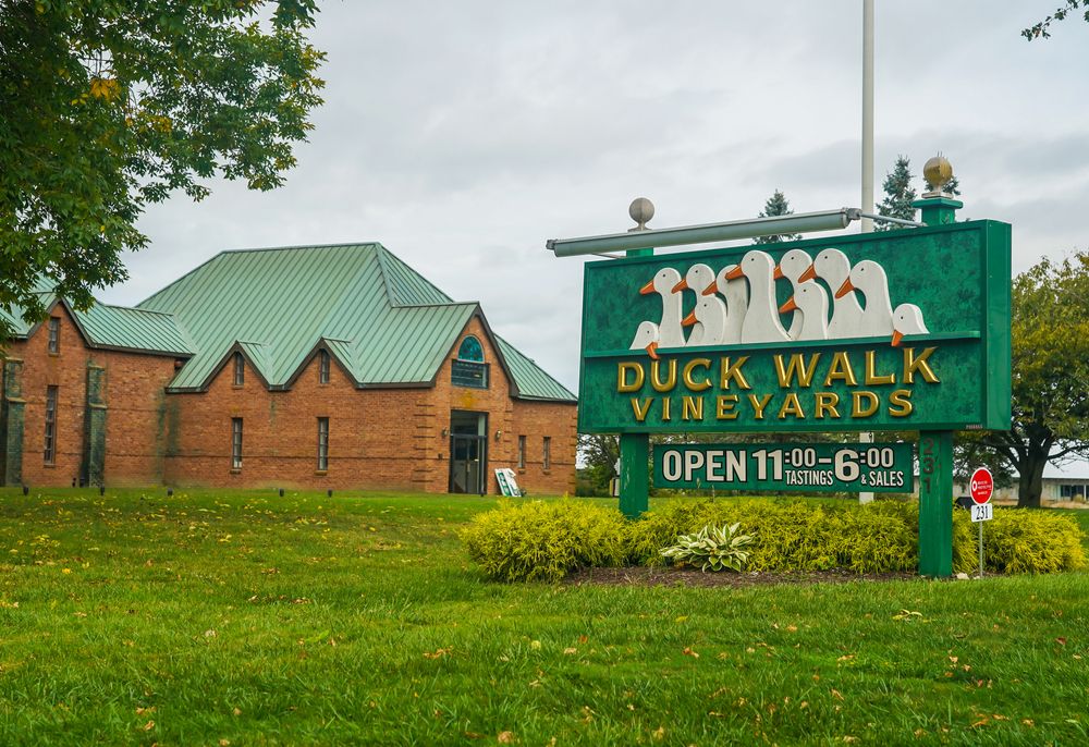 Welcome sign of Duck Walk Vineyard