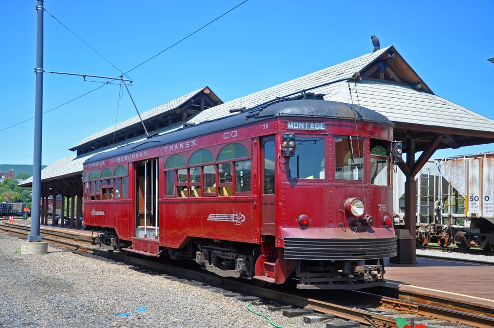 A vintage trolley at Electric City Trolley Museum