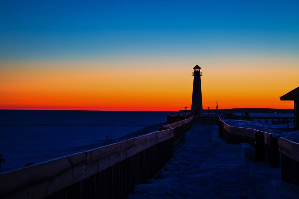 Scenic sunset over Wawatam Lighthouse