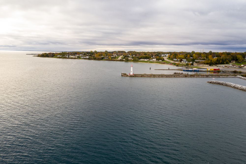 Aerial view of Wawatam Lighthouse