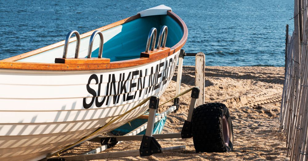 A display boat near Sunken Meadow State Park's shore