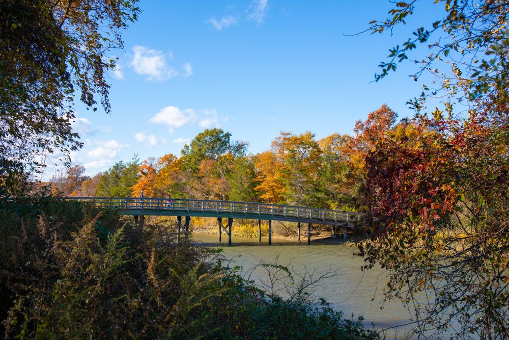 A long footbridge at Sunken Meadow State Park