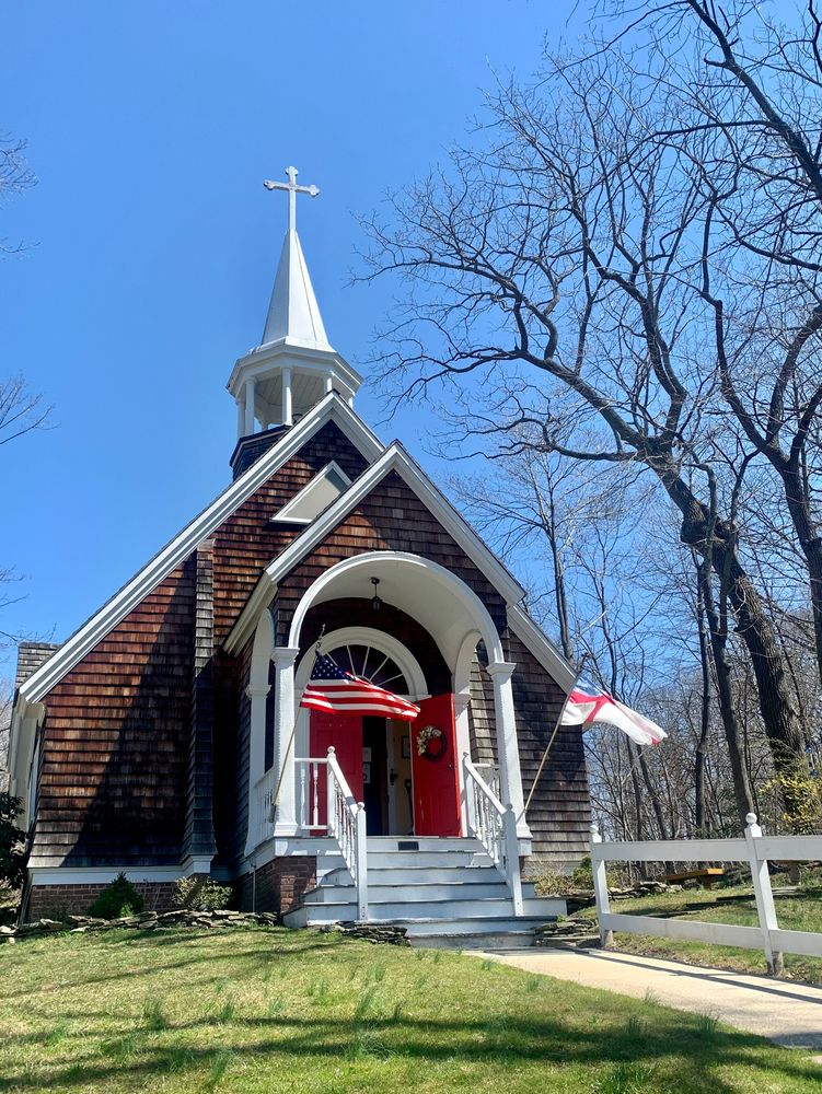 Exterior of a church at Stony Brook Village Center
