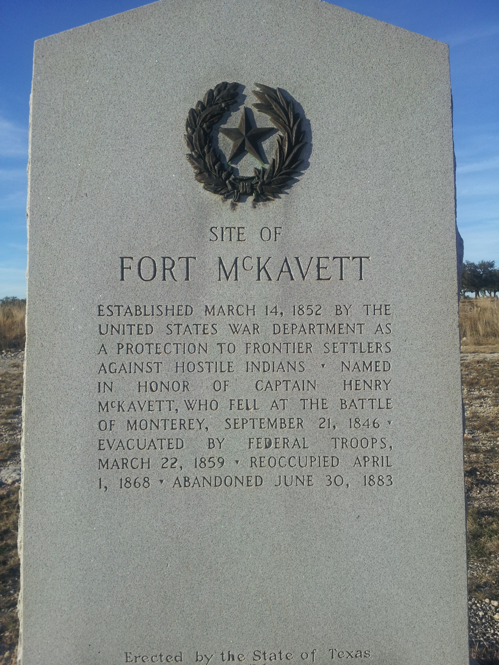 History marker of Fort McKavett State Historic Site