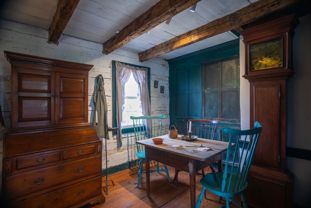 Interior of a log cabin at Shenandoah Heritage Village