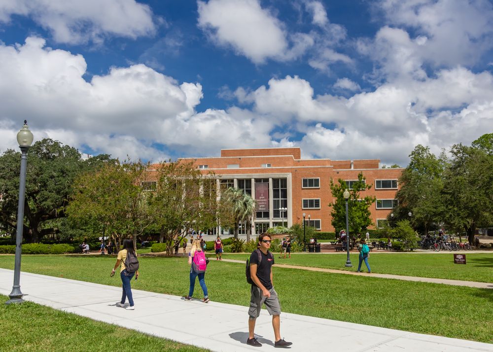 Students walking along Florida State University Campus