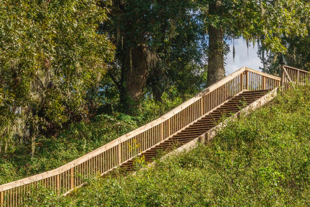 Wooden steps at Lake Jackson Mounds Archaeological State Park