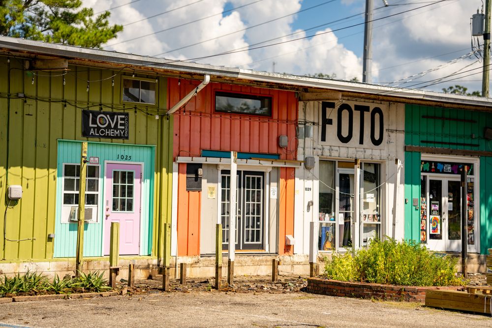 Exterior of shops at Railroad Square Art District