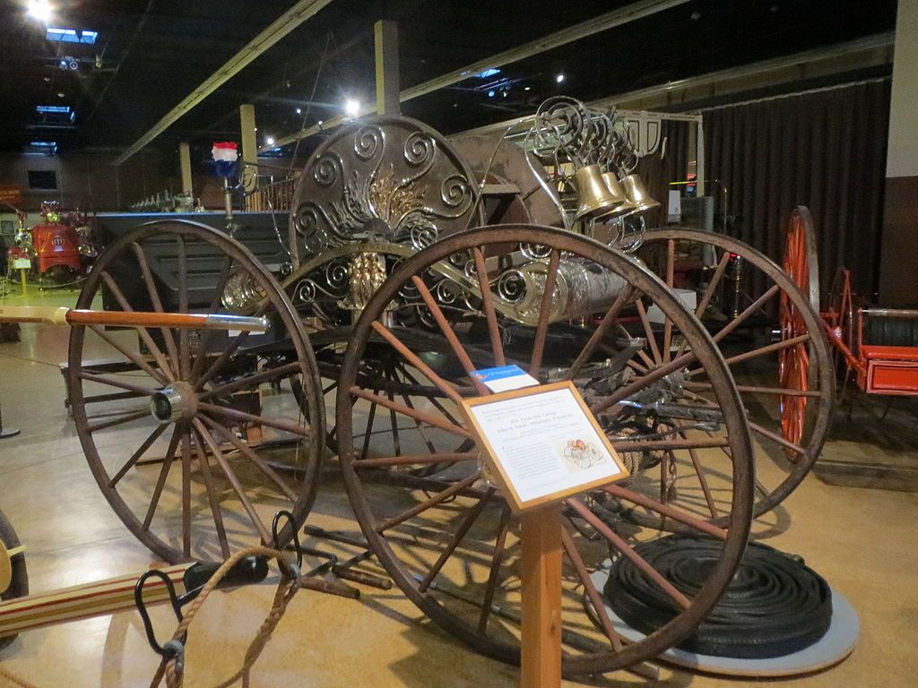 A historic fire vehicle in the Fire Museum of Maryland