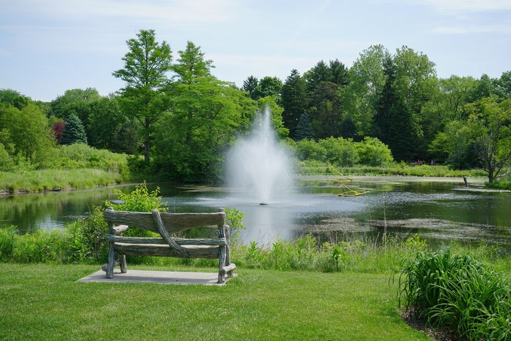 Fountain on a lake at Toledo Botanical Garden