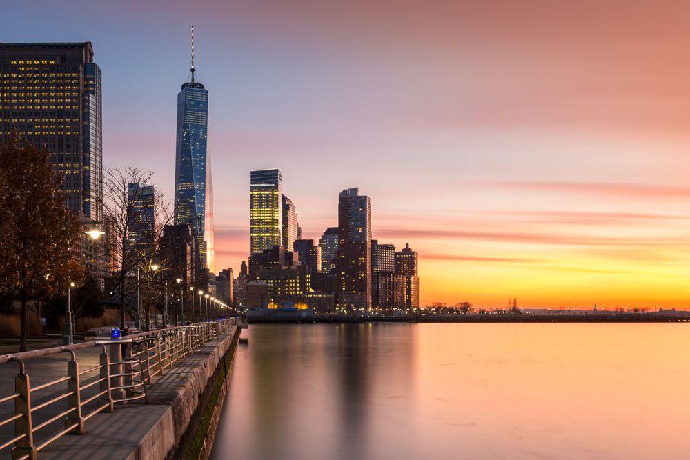 View of the sunset at Hudson River Park.