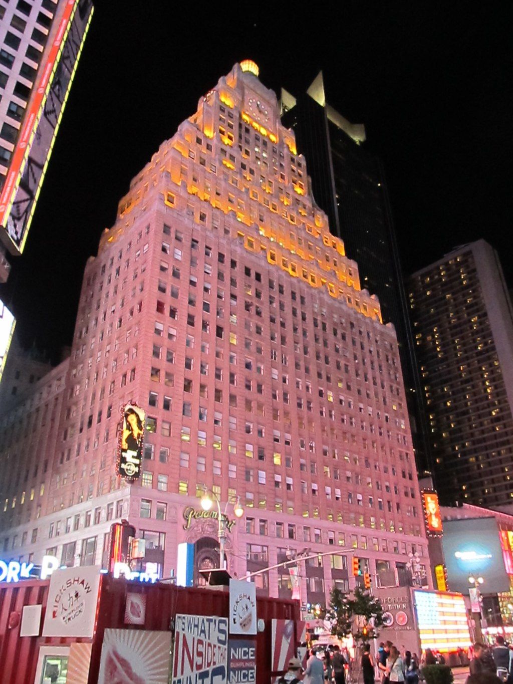 Broadway building at night