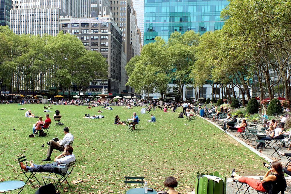 People enjoying the day at Bryant Park