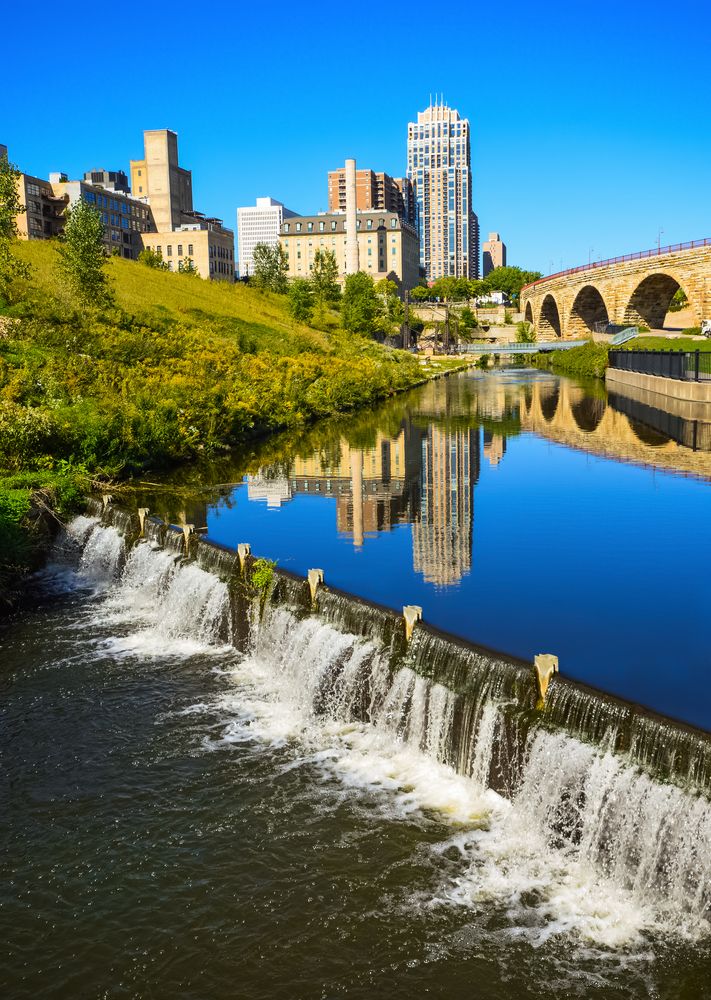 A dam under Mill Ruins Park's bridge