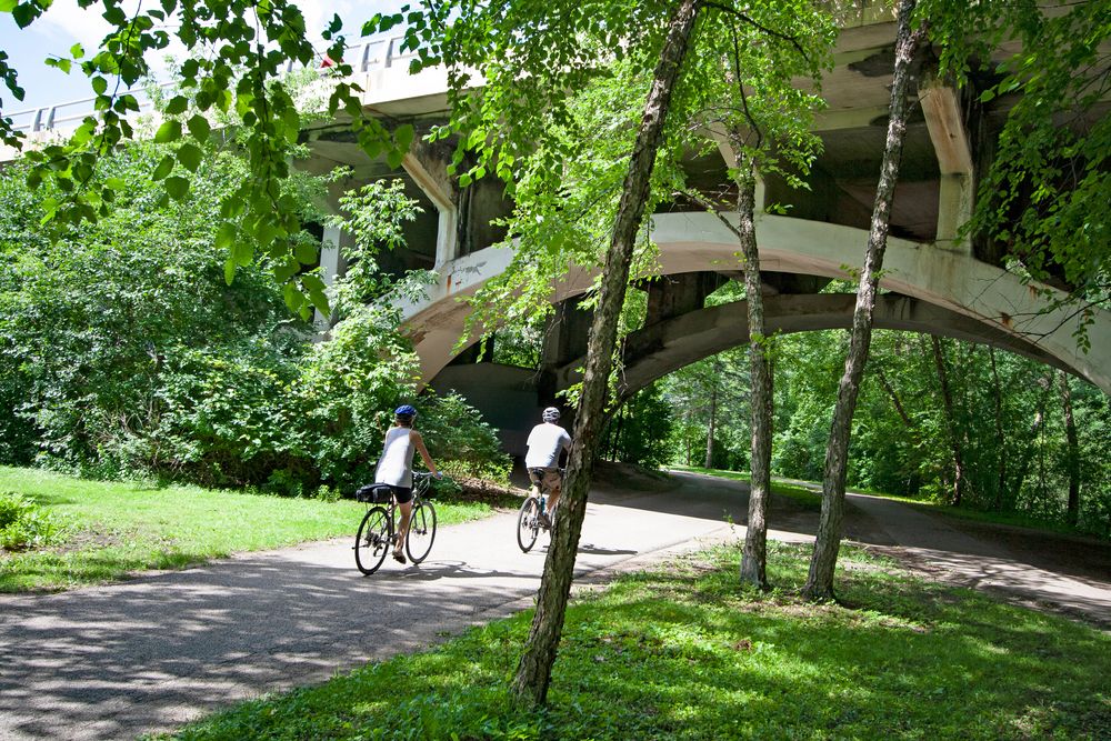 People riding bikes along Minnehaha Regional Park
