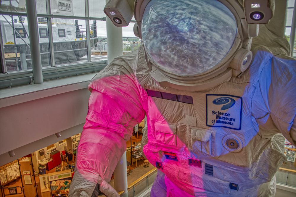 A giant astronaut suit inside the Science Museum of Minnesota